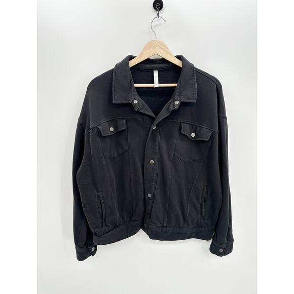 Fabletics Jackets & Blazers - Fabletics Lara Jacket Women Medium Black Button Snap Collar Boxy Cotton Casual